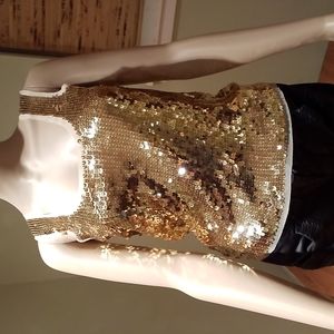 American Retro Mesh Trim And Gold Sequin Tank Top Size 4